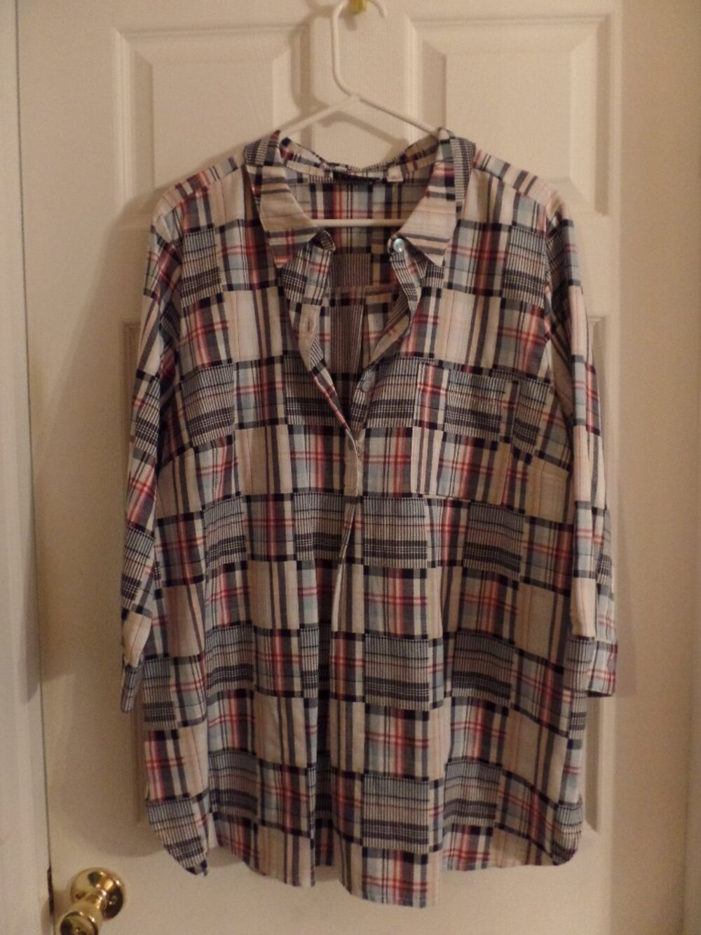 NWoT Joan Rivers XL 18 20 Patchwork Plaid Tunic Navy Americana Top Flag Madras